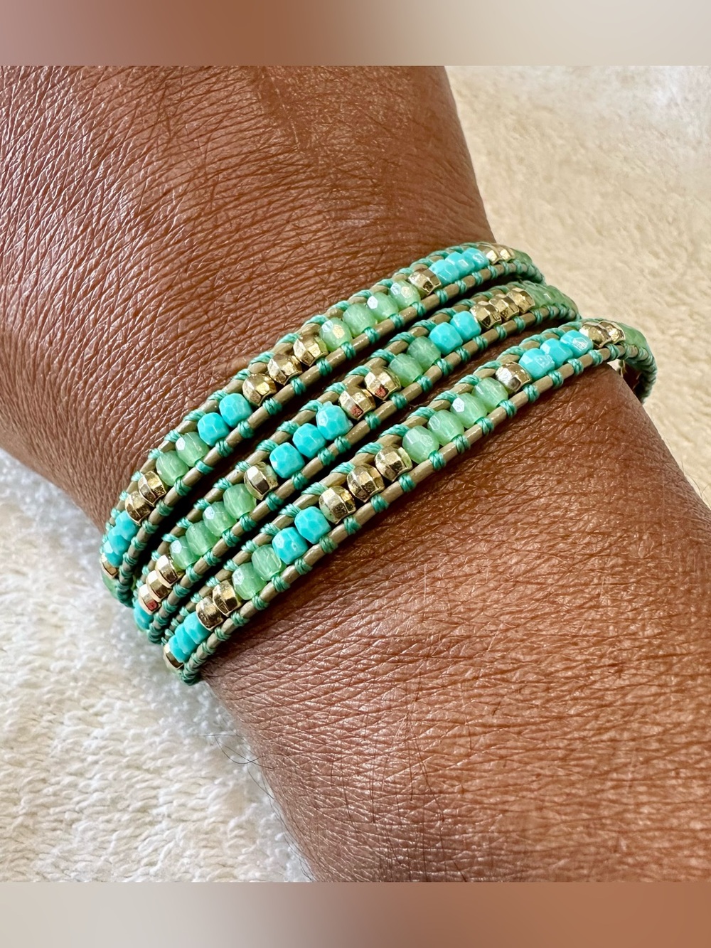 Stella & Dot Turquoise and Gold Wrap Bracelet